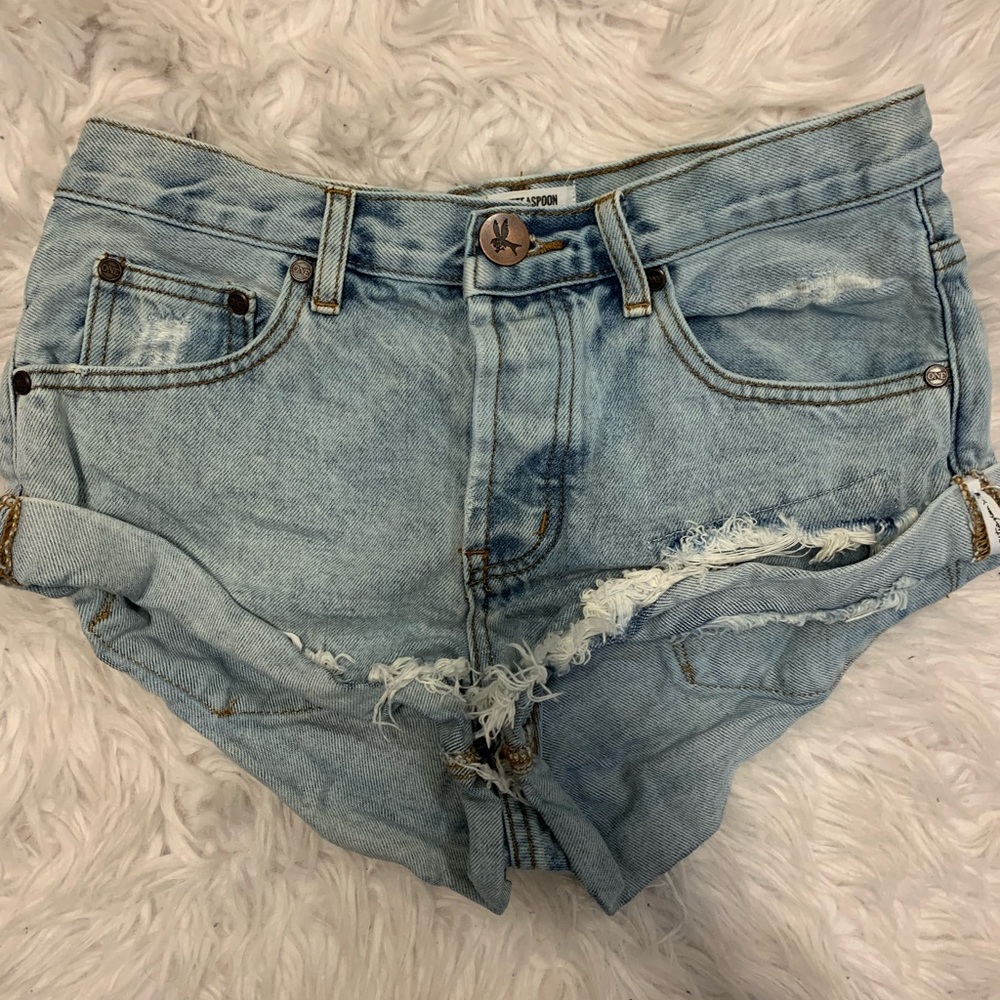 light blue jean shorts